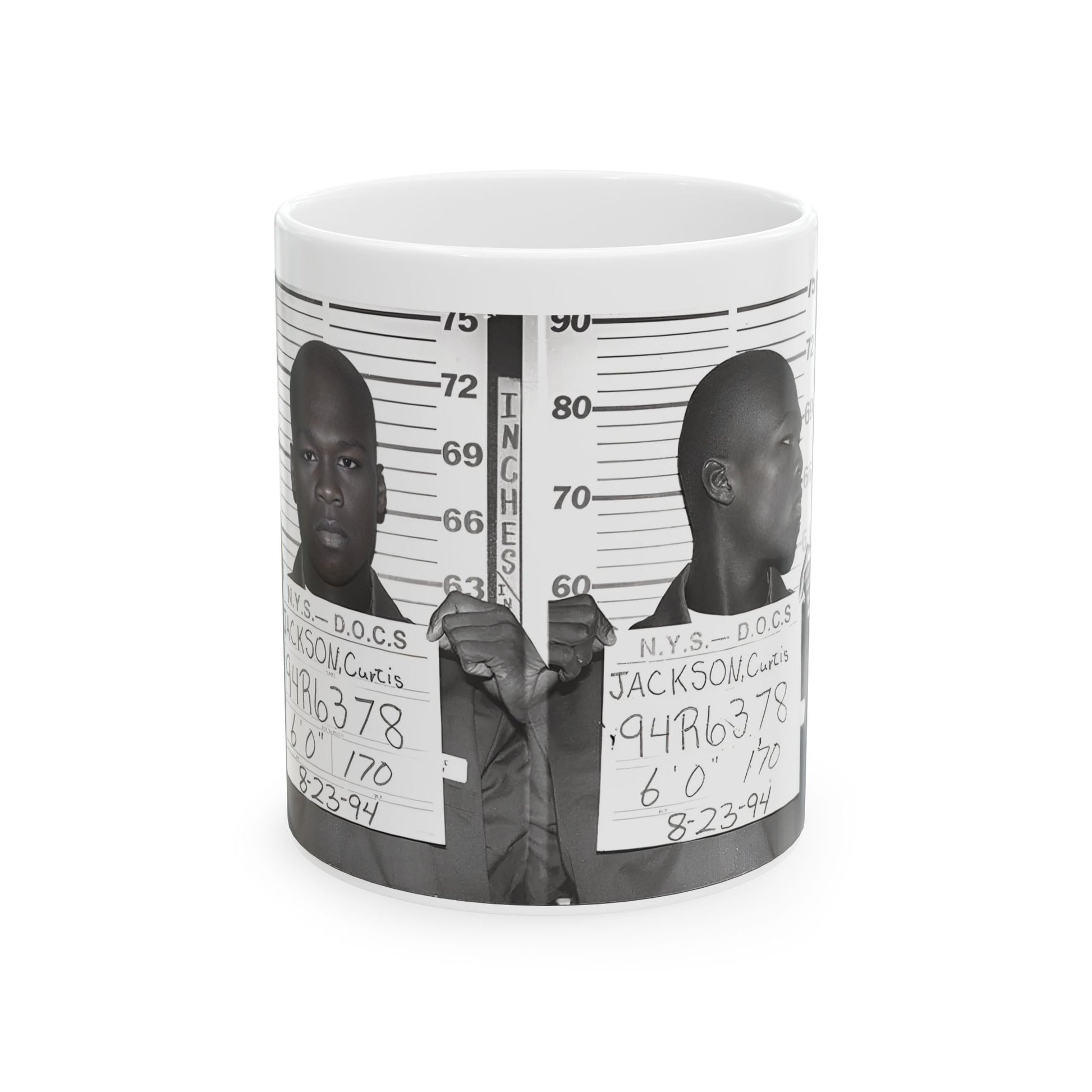50 Cent Mugshot Mug – Coffee Cup Featuring Curtis Jackson 50 Cent G-Unit – No Snitch Vintage Rap Art – Hip-Hop Mug – We Can Go Anywhere Gift