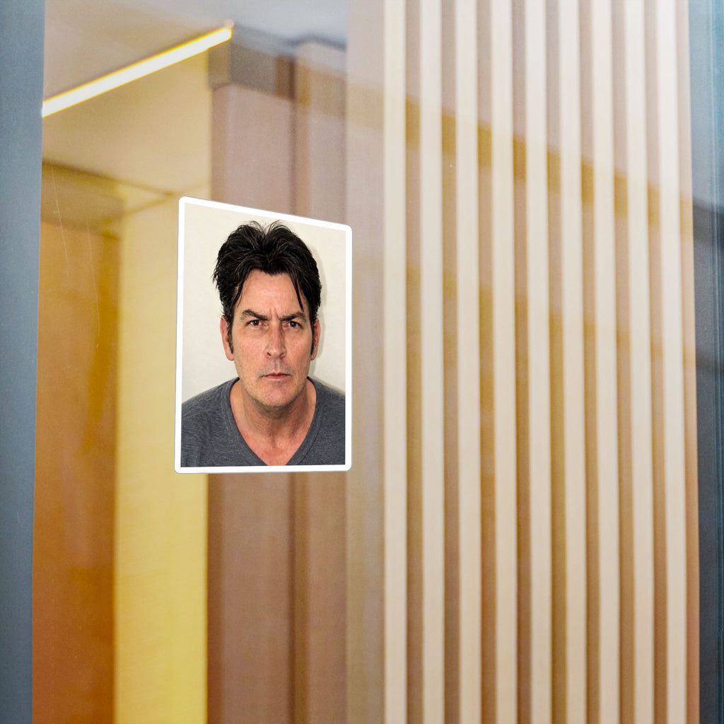 Charlie Sheen Mugshot Sticker – Kiss-Cut Vinyl Decal