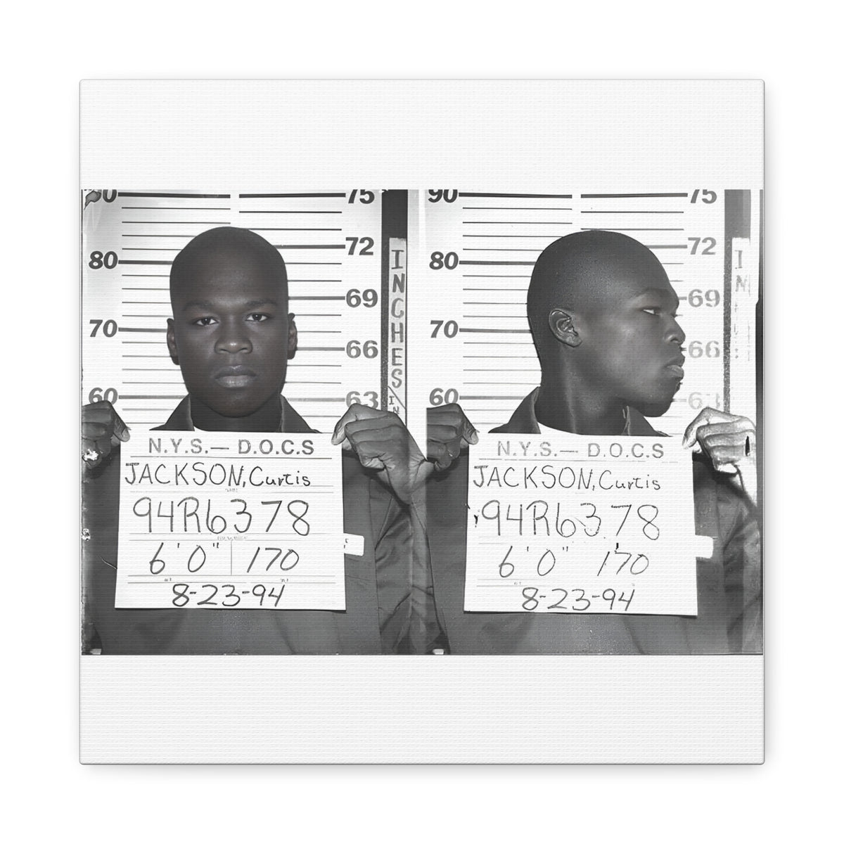 50 Cent 1994 Mugshot Canvas – Matte Stretched 1.25"