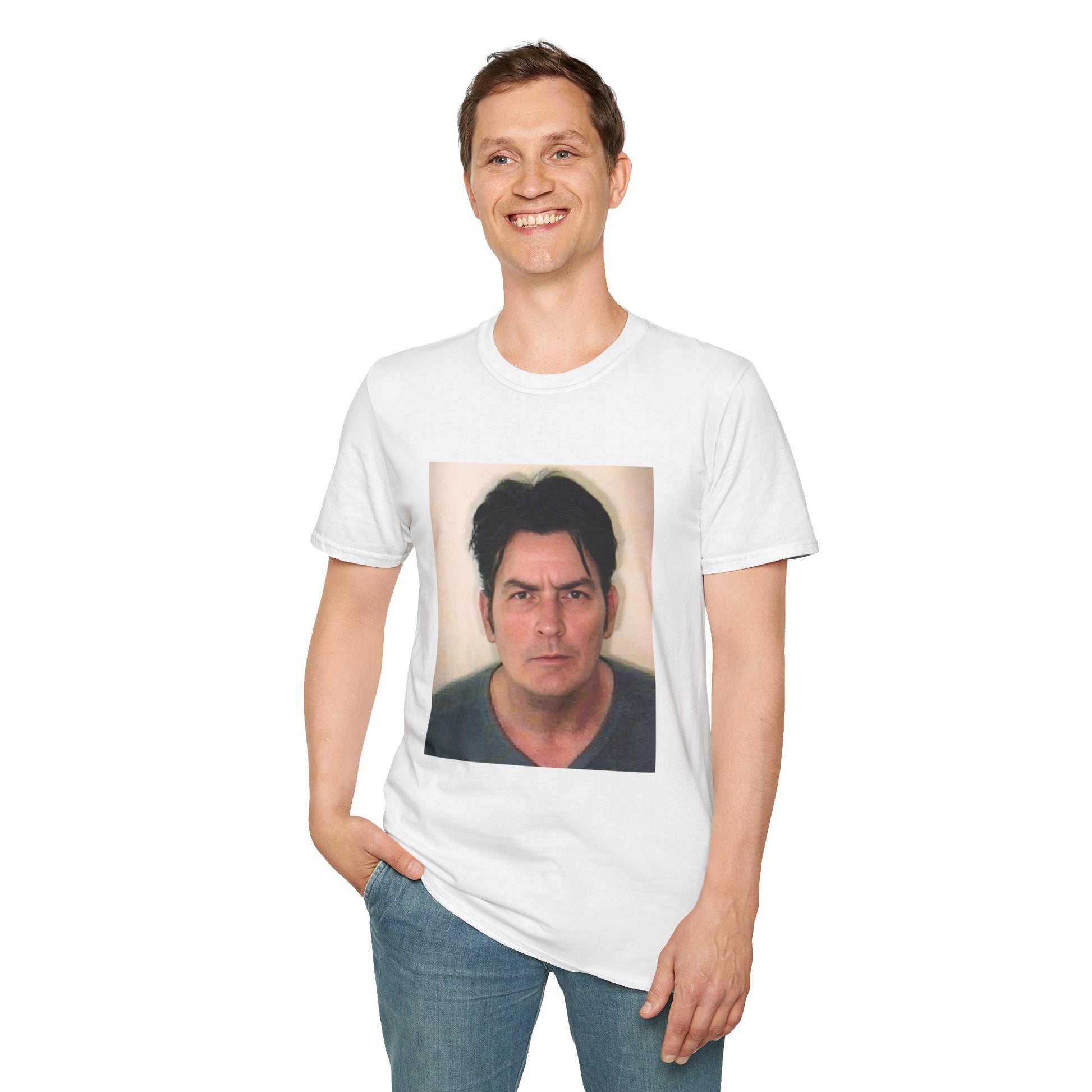 Charlie Sheen Mugshot Tee – Vintage Rebel Unisex T-Shirt, Iconic Celebrity Graphic