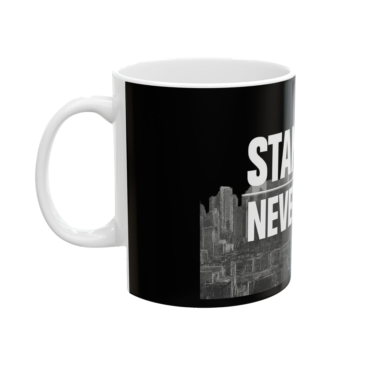 Stand Up, Never Fold Black Ceramic Mug – Motivational Coffee Cup