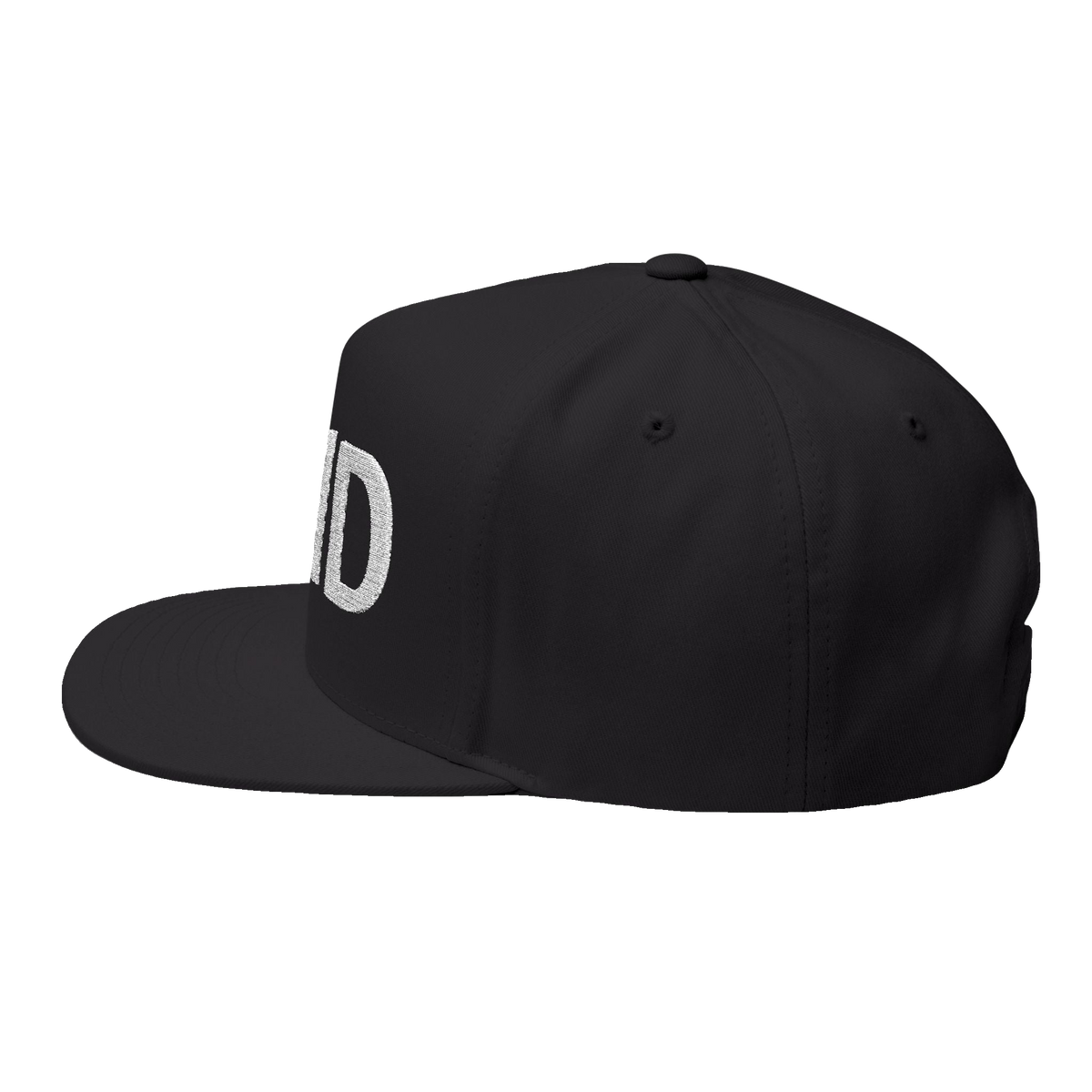 PAID Embroidered Flat Bill Cap — Snapback Hat with Bold Front Text