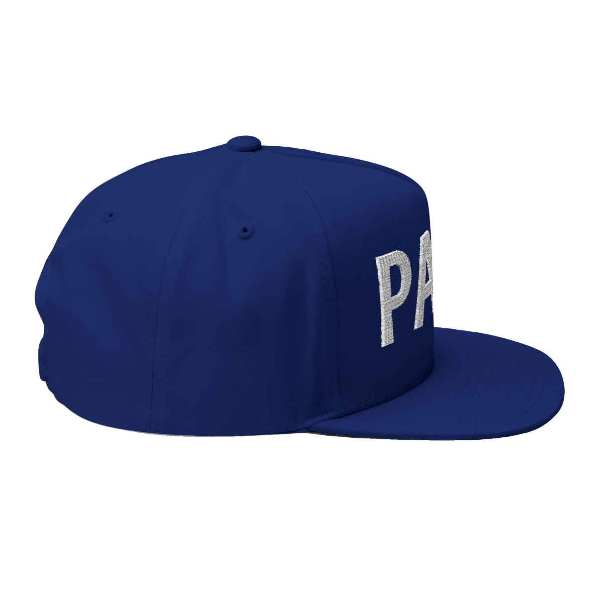 PAID Embroidered Flat Bill Cap — Snapback Hat with Bold Front Text