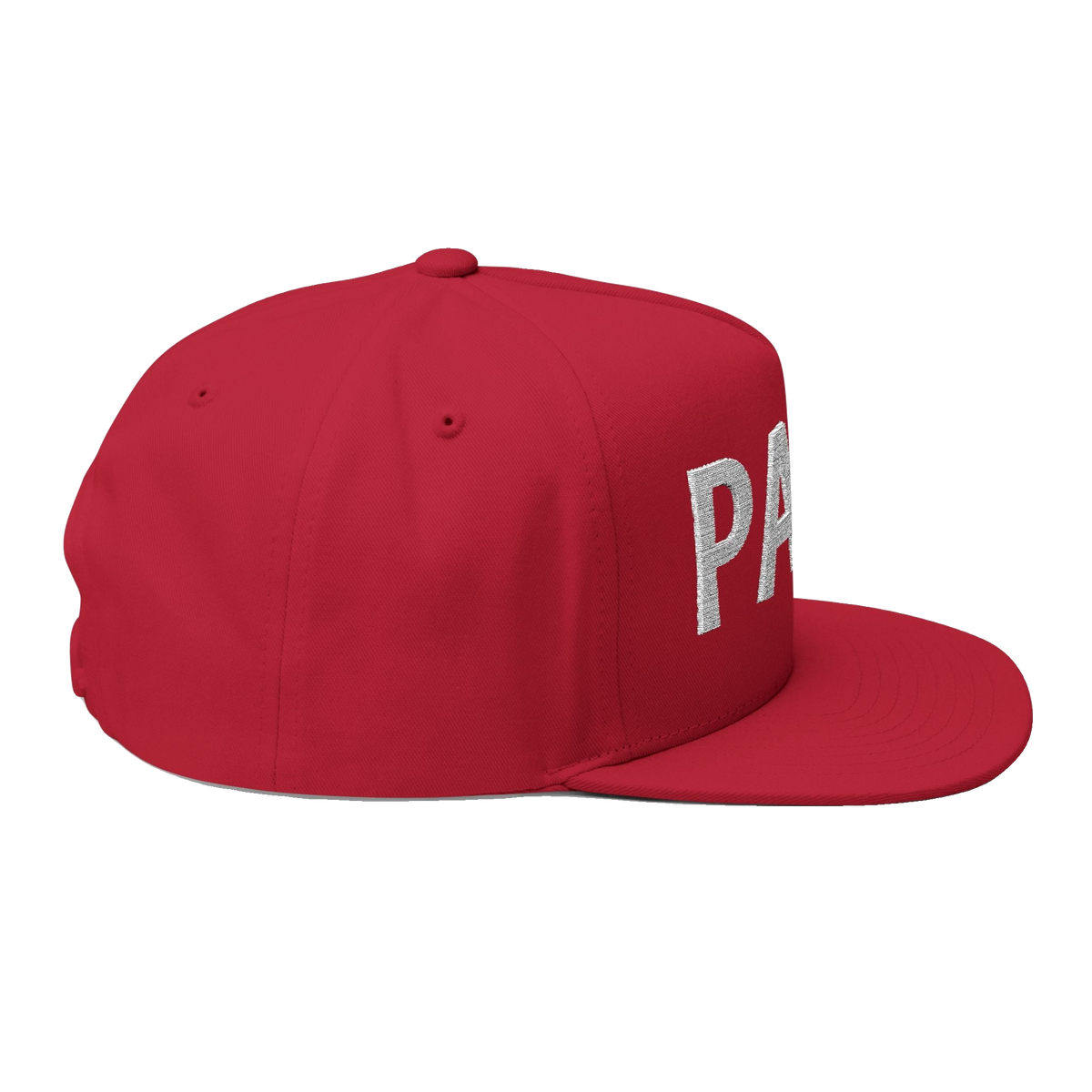 PAID Embroidered Flat Bill Cap — Snapback Hat with Bold Front Text