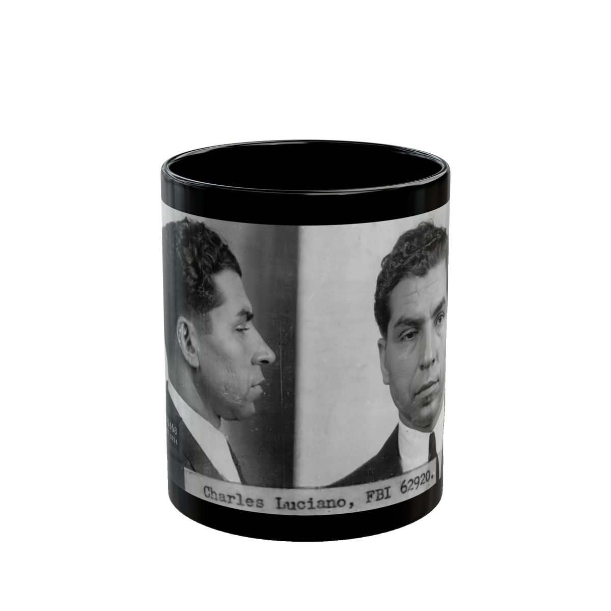 Lucky Luciano Mugshot Mug – 11oz & 15oz Black Ceramic