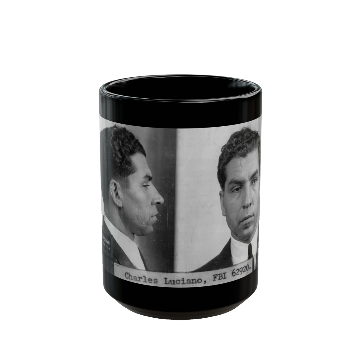 Lucky Luciano Mugshot Mug – 11oz & 15oz Black Ceramic