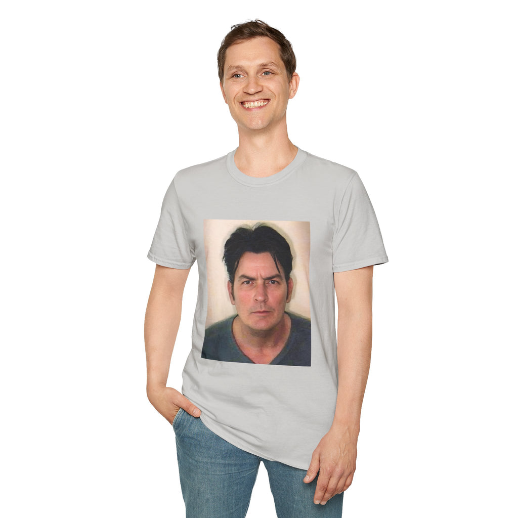 Charlie Sheen Mugshot Tee – Vintage Rebel Unisex T-Shirt, Iconic Celebrity Graphic
