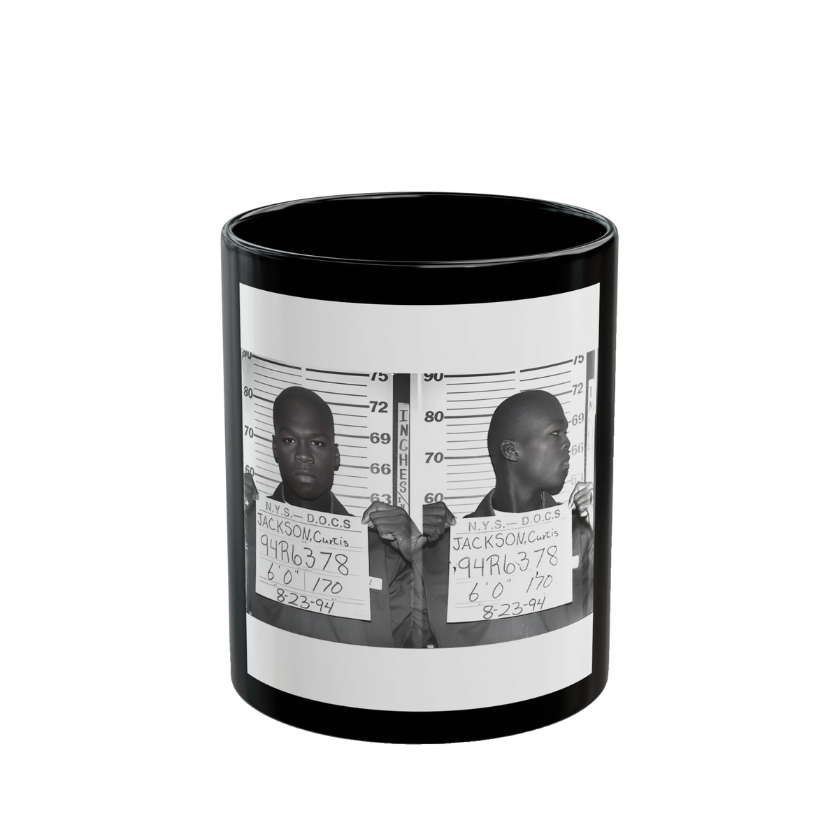 50 Cent 1994 Mugshot Mug – 11oz & 15oz Black Ceramic
