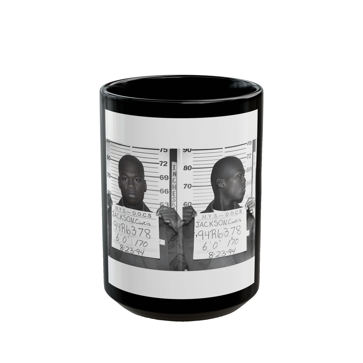 50 Cent 1994 Mugshot Mug – 11oz & 15oz Black Ceramic