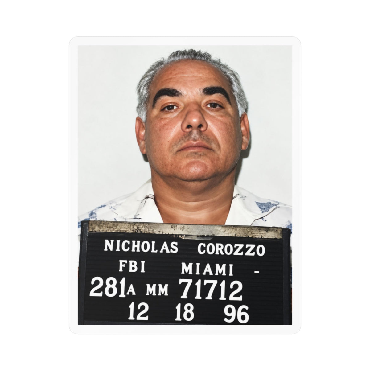 Nicholas Corozzo 1996 FBI Mugshot Sticker – Kiss-Cut Vinyl Decal