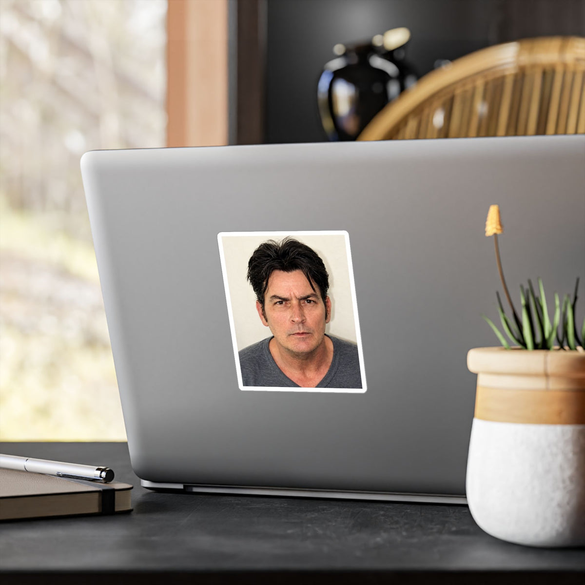 Charlie Sheen Mugshot Sticker – Kiss-Cut Vinyl Decal