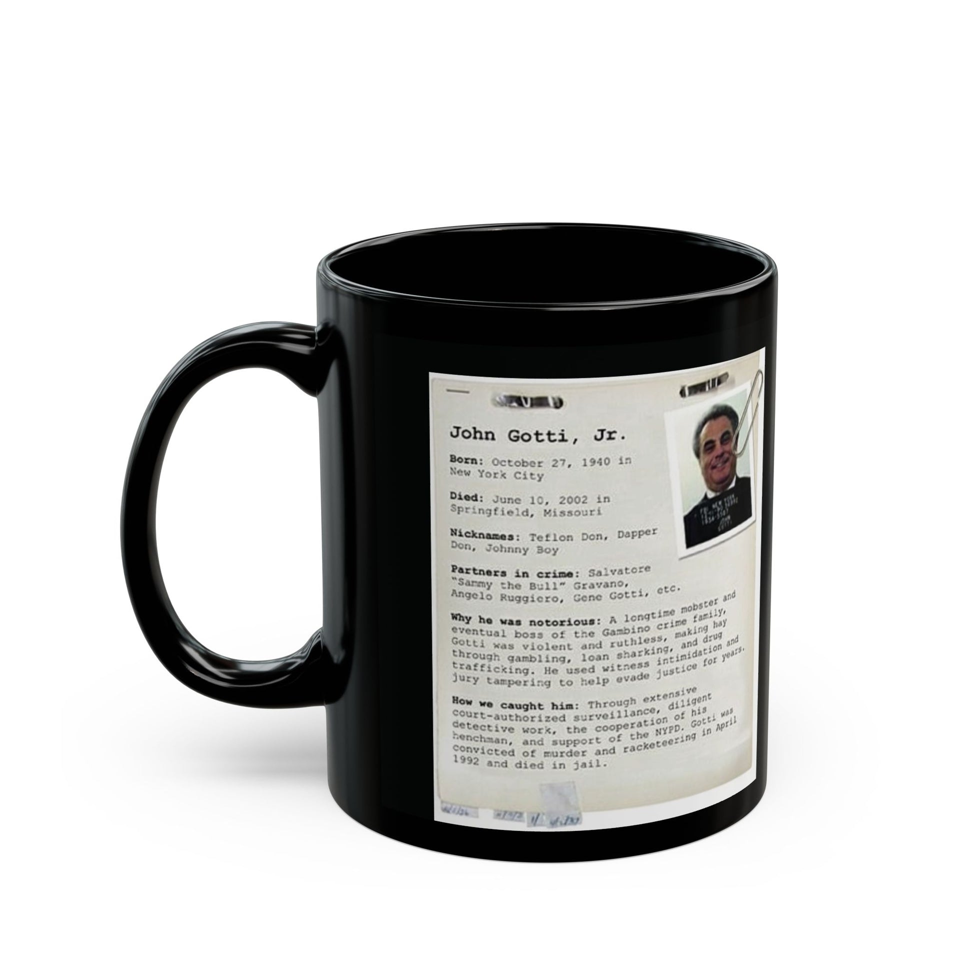 John GOTTI Unique Mugshot Mug for Humor Lovers, Fun Coffee Cup, Quirky Gift, Novelty Mug, Retro Design