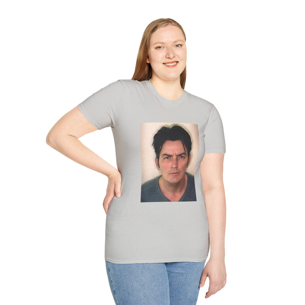 Charlie Sheen Mugshot Tee – Vintage Rebel Unisex T-Shirt, Iconic Celebrity Graphic
