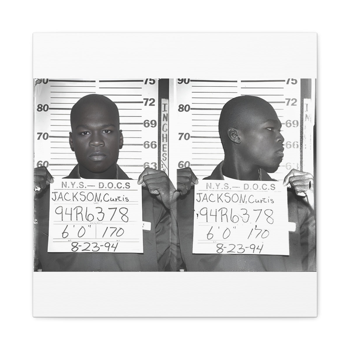 50 Cent 1994 Mugshot Canvas – Matte Stretched 1.25"