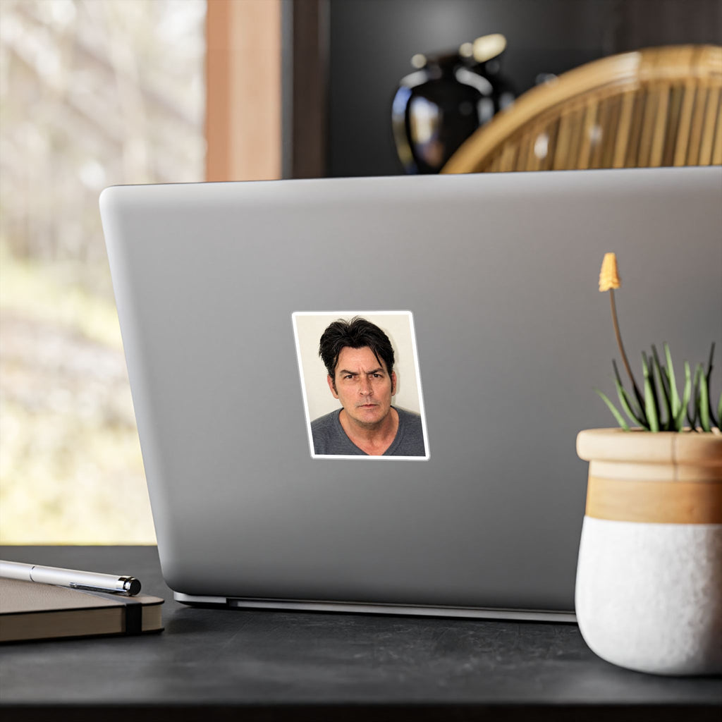 Charlie Sheen Mugshot Sticker – Kiss-Cut Vinyl Decal