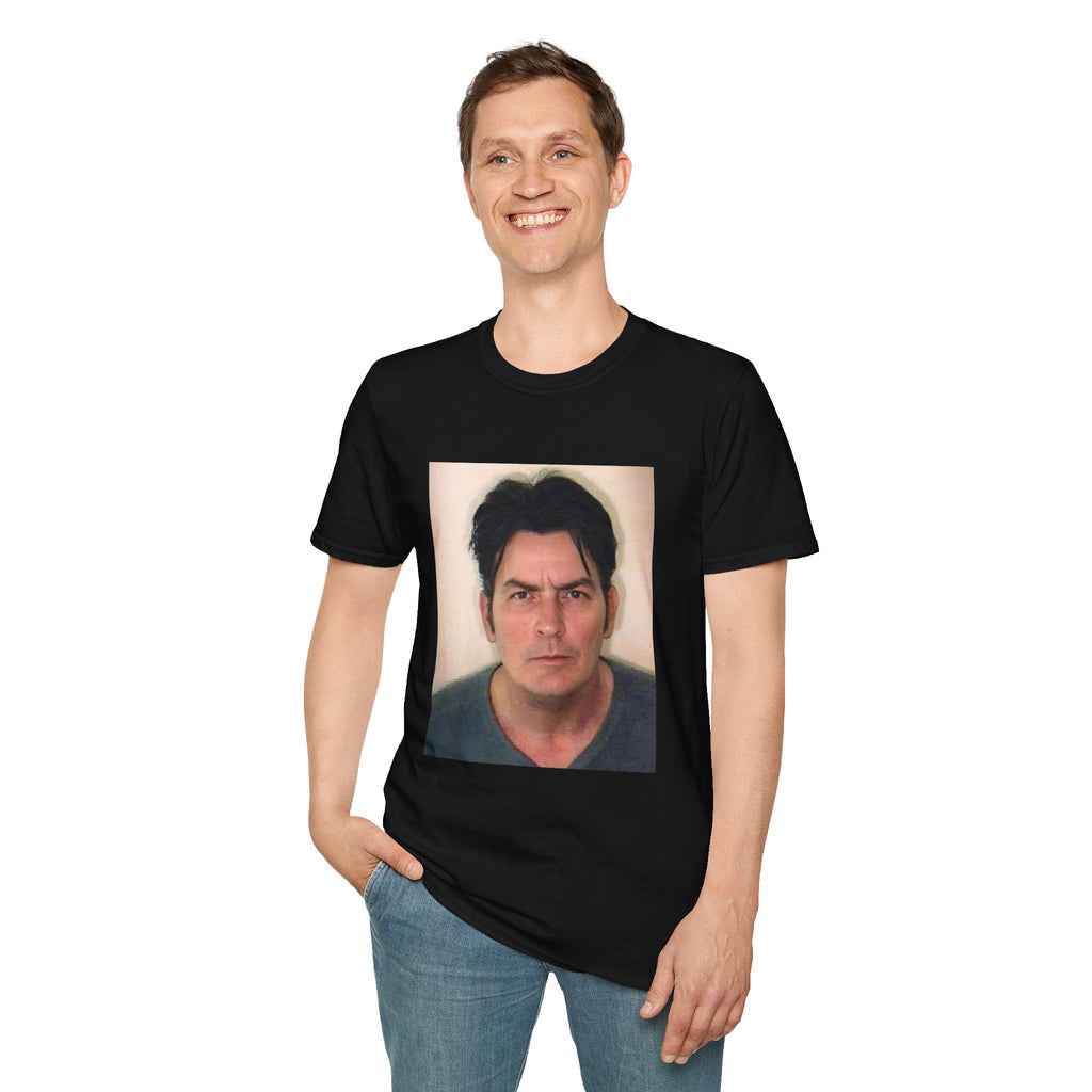 Charlie Sheen Mugshot Tee – Vintage Rebel Unisex T-Shirt, Iconic Celebrity Graphic