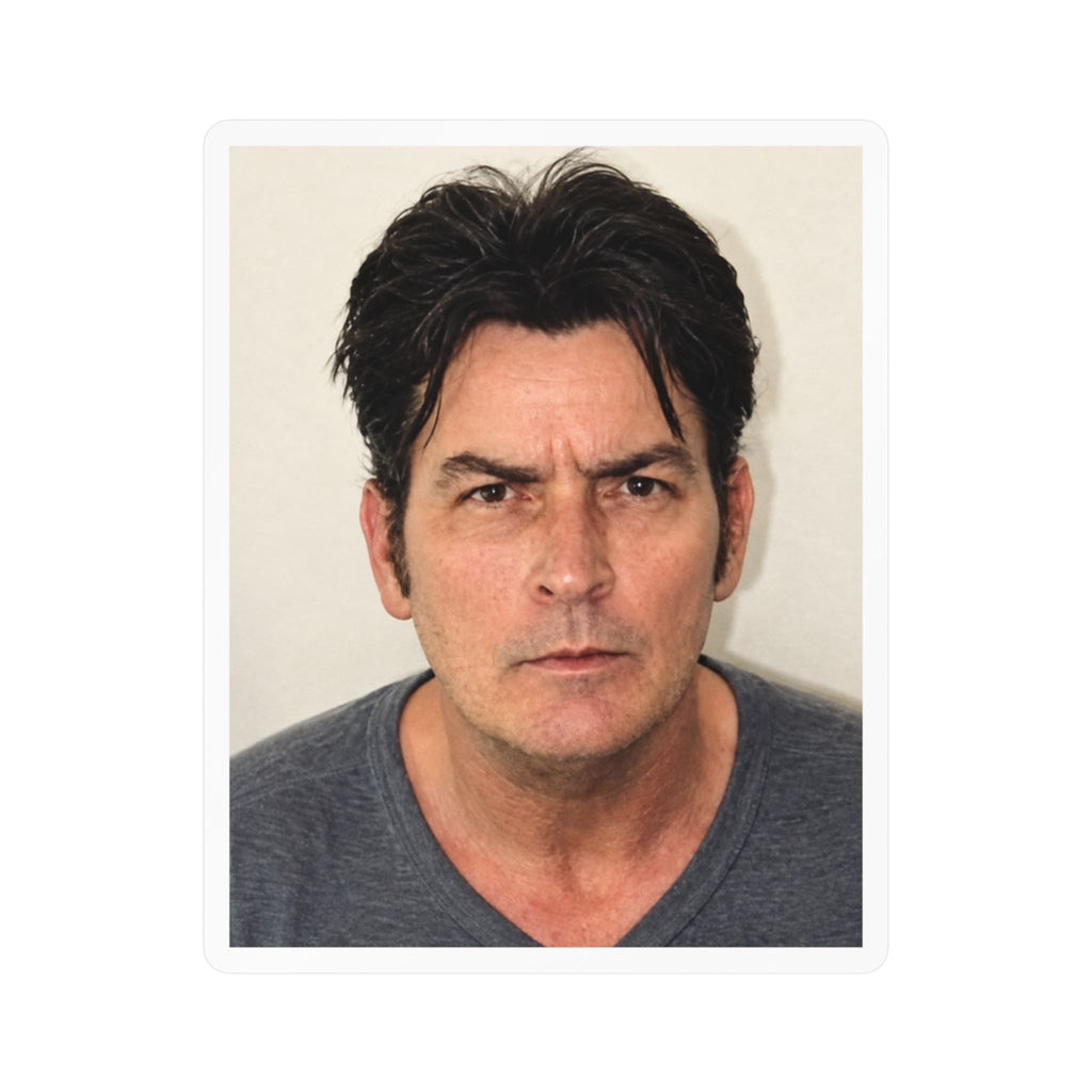 Charlie Sheen Mugshot Sticker – Kiss-Cut Vinyl Decal